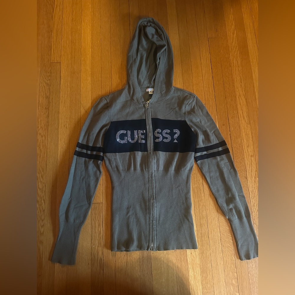 Vintage Y2K GUESS Olive & Black Gemstone Sweater Hoodie, Size M